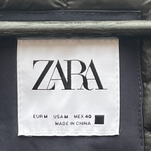 ZARA NWOT Men's Hooded Puffer Parka Long Navy Blue Size Medium - Picture 9 of 16